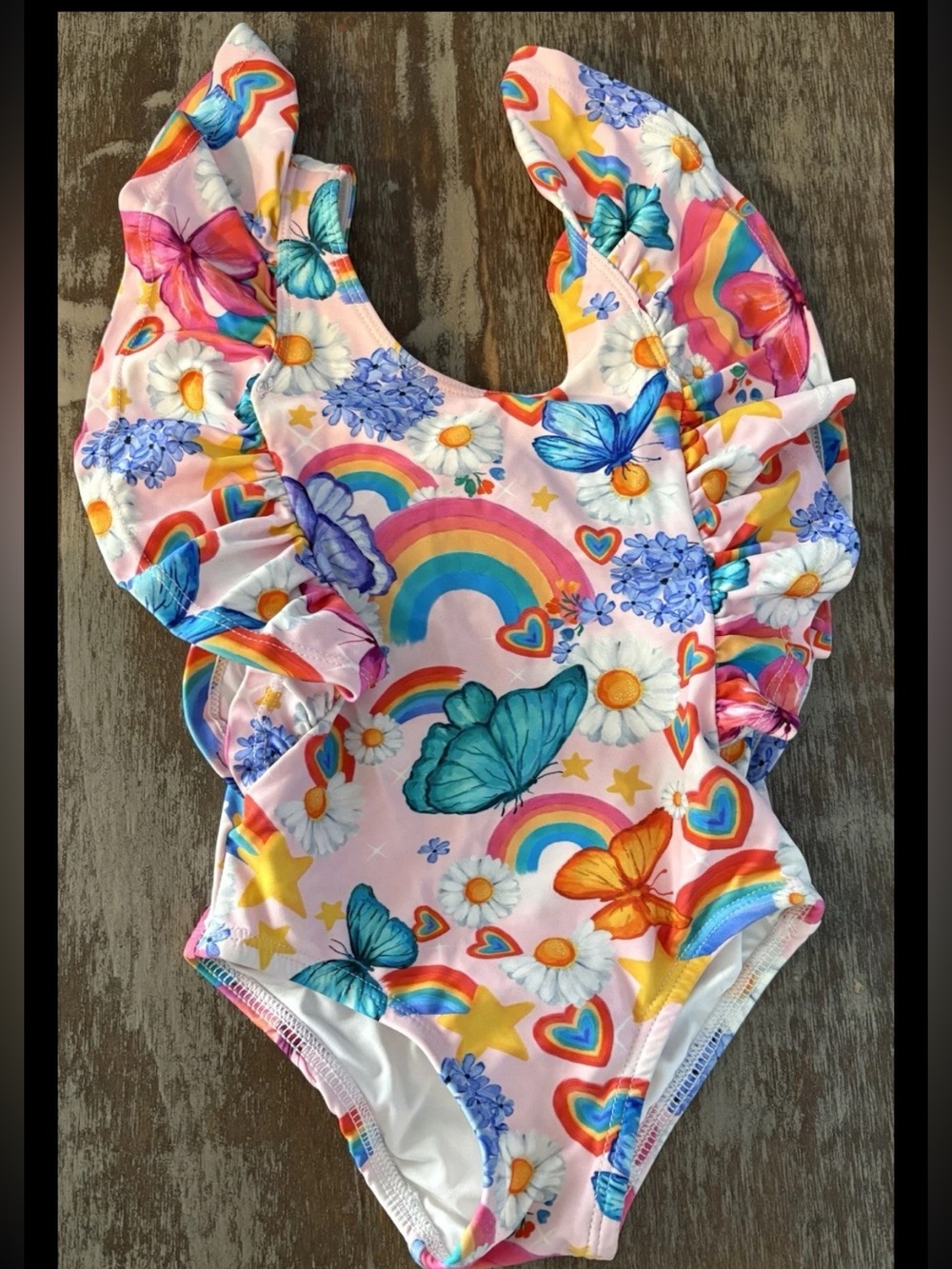 RARE-Posh peanut-Rainbow-Butterfly “Raina” Ruffle one piece swimsuit-Toddler 2T